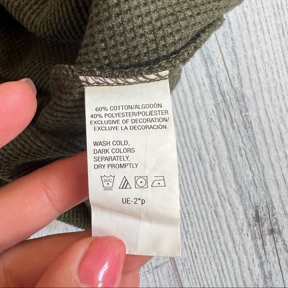 G.H.BASS & CO. Solid Waffle-Knit 3Button Men’s Henley Thermal Army Shirt Size S - Picture 7 of 11